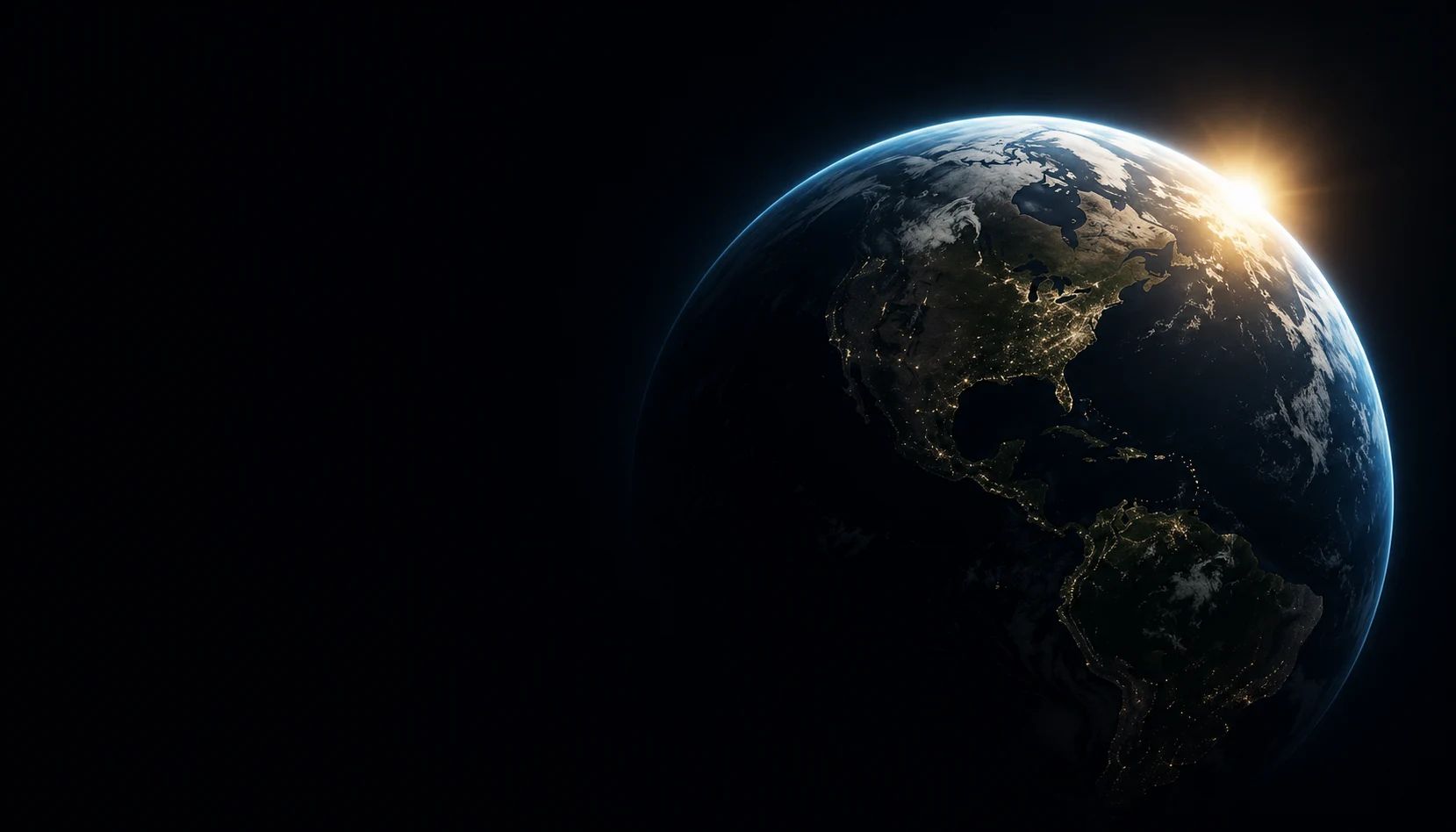 Earth emerging from darkness into sunlight